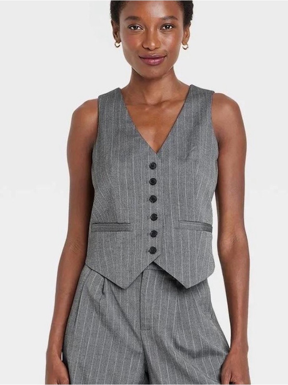 a new day Plus Size Gray Pinstripe Vest
